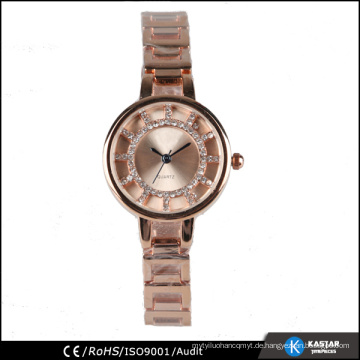 Rad-Design-Zifferblatt Roségold Quarz Damen Armband Uhr Stein